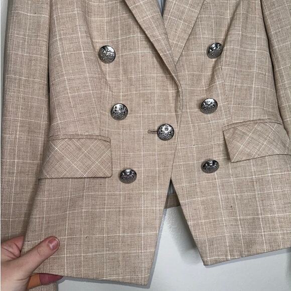 Veronica Beard Diego Dickey Jacket/Blazer Muted Plaid Tan/Cream Size US 0 - Picture 5 of 10